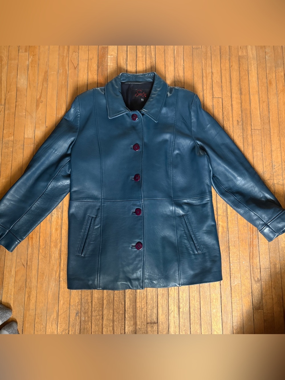 Vintage 90s Santos Canadian Made Dark Green Leather Button-up Jacket Size XXL